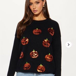 🆕 Fashion Nova Black Sequined Pumpkin Sweater sz XL